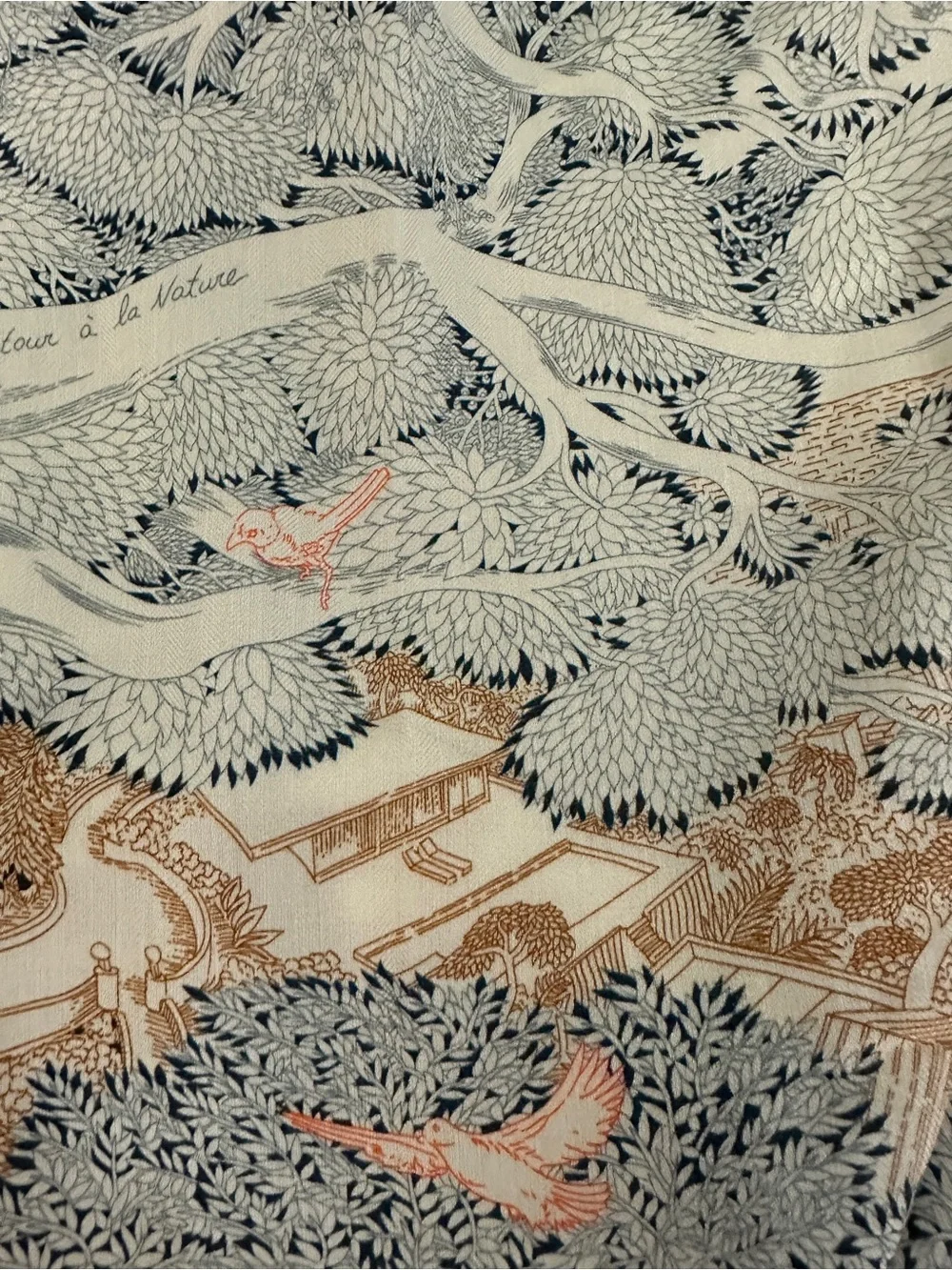 Hermes Floral Cashmere Silk Scarf in Orange, Pink, Navy, Brown - Picture 2 of 6
